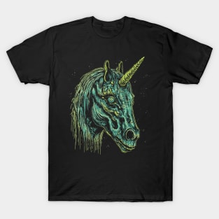 Vintage Zombie Unicorn Head Illustration - Macabre Fantasy Art T-Shirt